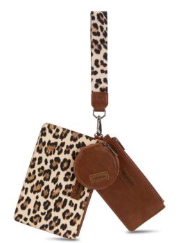 WG366-W114LP Wrangler Leopard Print Dual Pouch Wristlet with Zipper Round Case