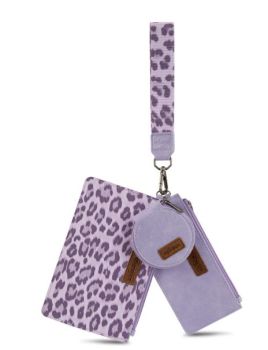 WG366-W114PP Wrangler Leopard Print Dual Pouch Wristlet with Zipper Round Case
