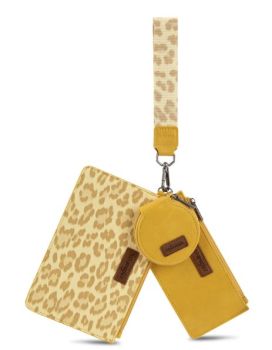 WG366-W114YL Wrangler Leopard Print Dual Pouch Wristlet with Zipper Round Case