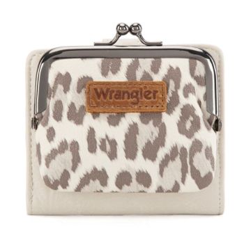 WG366-W116YL Wrangler Western Leopard Print Small Bi-Fold with Kiss Clasp Coin Purse