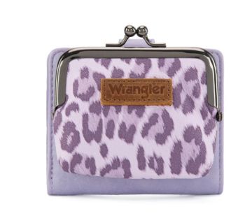 WG366-W116PP Wrangler Western Leopard Print Small Bi-Fold with Kiss Clasp Coin Purse