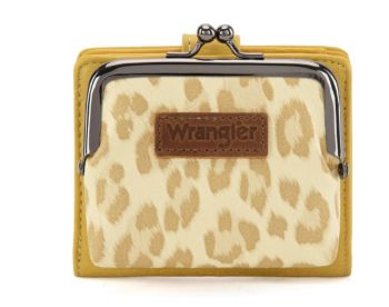 WG366-W116YL1 Wrangler Western Leopard Print Small Bi-Fold with Kiss Clasp Coin Purse
