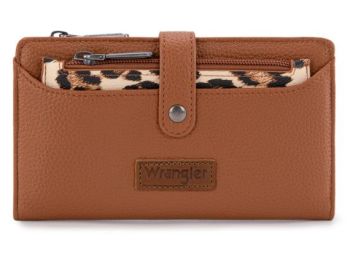 WG366-W091BR Wrangler Western Bi-Fold RFID Wallet/Wristlet With Detachable Pouch