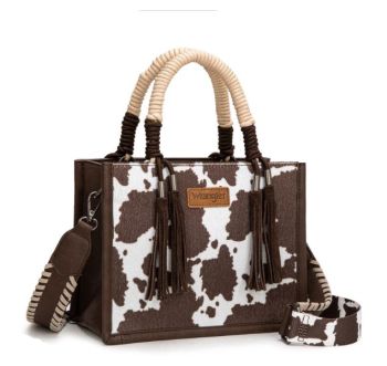 PRE-ORDER WG386-8120SCF Wrangler Cow Print Tote/Crossbody