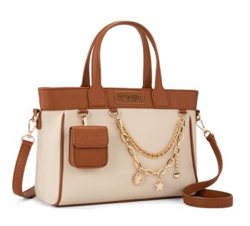 WG434-8300BR Wrangler Color Block Tote with Chain Charm & Mini Pouch 