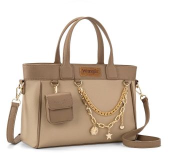 WG434-8300KH Wrangler Color Block Tote with Chain Charm & Mini Pouch 