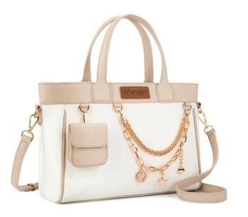 WG434-8300WT Wrangler Color Block Tote with Chain Charm & Mini Pouch 