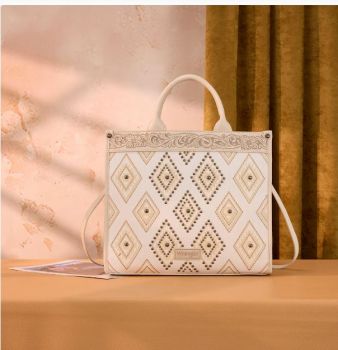 WG435-8119BG Wrangler Aztec Studded Denim Tote & Crossbody Bag