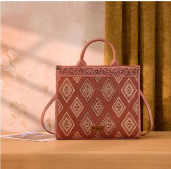 WG435-8119PK Wrangler Aztec Studded Denim Tote & Crossbody Bag