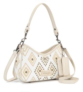 WG435-8182BG Wrangler Aztec Studded Denim Shoulder Bag with Mini Pouch