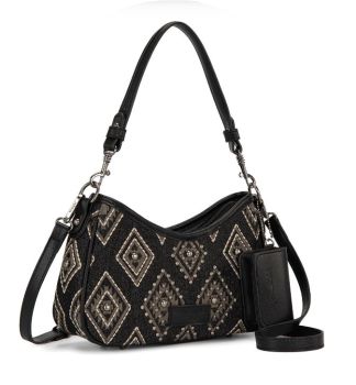 WG435-8182BK Wrangler Aztec Studded Denim Shoulder Bag with Mini Pouch