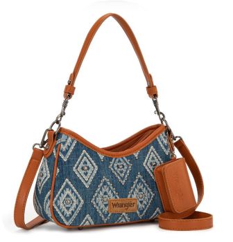 WG435-8182JN Wrangler Aztec Studded Denim Shoulder Bag with Mini Pouch
