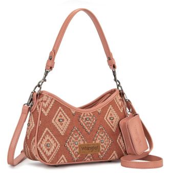 WG435-8182PK Wrangler Aztec Studded Denim Shoulder Bag with Mini Pouch