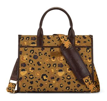 WG436-8119CF Wrangler Leopard Print Canvas Oversized Tote with Adjustable Strap