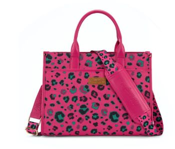 WG436-8119HPK Wrangler Leopard Print Canvas Oversized Tote with Adjustable Strap