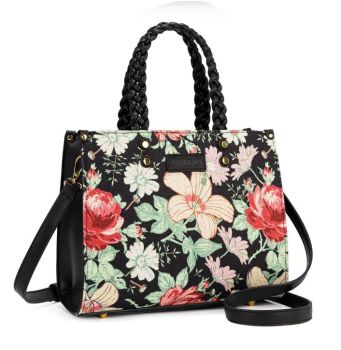 WG438-8120BK Wrangler Floral Print Braided Tote Bag 