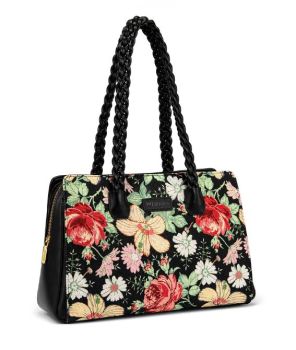 WG438-8130BK Wrangler Floral Print Braided Satchel Bag 