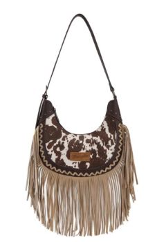 WG444-818CF Wrangler Cow Print Fringe Shoulder Hobo Bag 