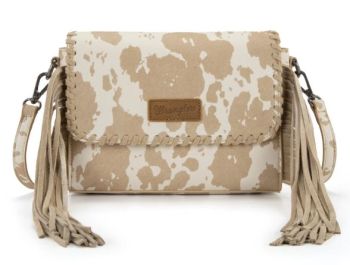 WG444-1818TN Wrangler Cow Print Fringe Crossbody Bag