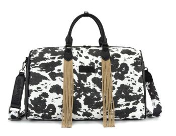 WG444-5110BK Wrangler Cow Print Fringe Duffle/Crossbody