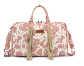 WG444-5110PK Wrangler Cow Print Fringe Duffle/Crossbody