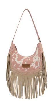 WG444-818DPK Wrangler Cow Print Fringe Shoulder Hobo Bag 