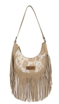WG444-818TN Wrangler Cow Print Fringe Shoulder Hobo Bag 