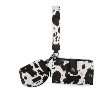 WG444-W129BK Wrangler Cow Print Wallet & Coin Pouch Wristlet Set
