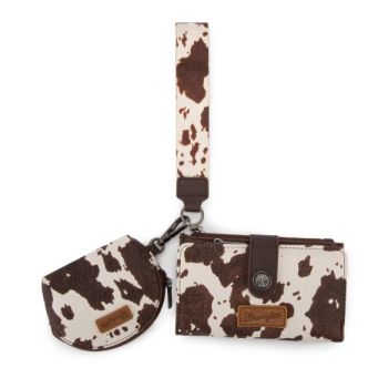 WG444-W129CF Wrangler Cow Print Wallet & Coin Pouch Wristlet Set