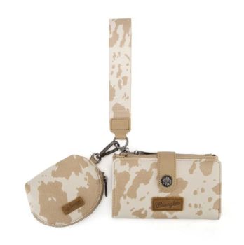 WG444-W129TN Wrangler Cow Print Wallet & Coin Pouch Wristlet Set