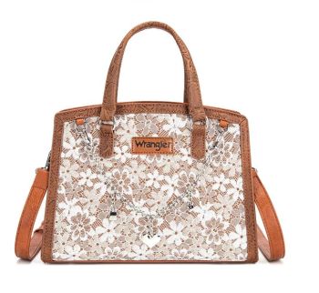 WG455-8130BR Wrangler Western Chic Lace with Chain Charm Satchel/Crossbody Bag