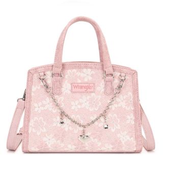 WG455-8130PK Wrangler Western Chic Lace with Chain Charm Satchel/Crossbody Bag