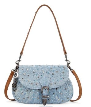 WG458-818JN Wrangler Western Rhinestone Denim Flap Crossbody Shoulder Bag