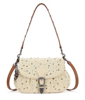 WG458-818TN Wrangler Western Rhinestone Denim Flap Crossbody Shoulder Bag