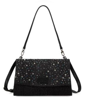 WG-HB-458-990-BK Wrangler Rhinestone Denim Flap Shoulder Bag