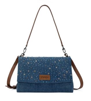 WG-HB-458-990-DJN Wrangler Rhinestone Denim Flap Shoulder Bag