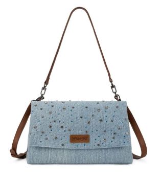 WG-HB-458-990-JN Wrangler Rhinestone Denim Flap Shoulder Bag