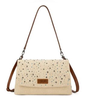 WG-HB-458-990-TN Wrangler Rhinestone Denim Flap Shoulder Bag