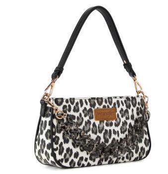 WG474-8633BK Wrangler Western Leopard Print Shoulder Bag with Chain Detail