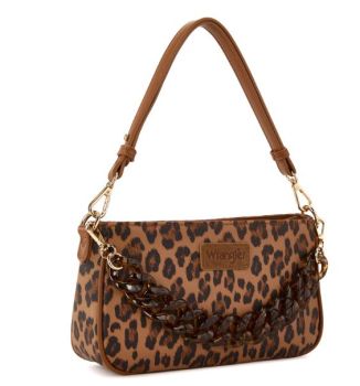 WG474-8633BR Wrangler Western Leopard Print Shoulder Bag with Chain Detail