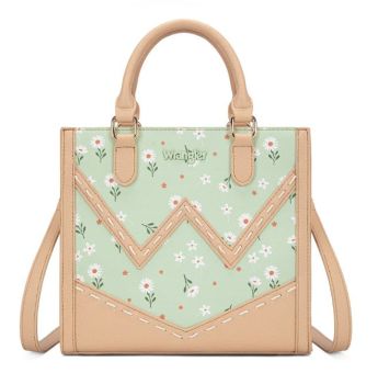 WG481-8126GN Wrangler Daisy Print Chevron Tote Crossbody Bag