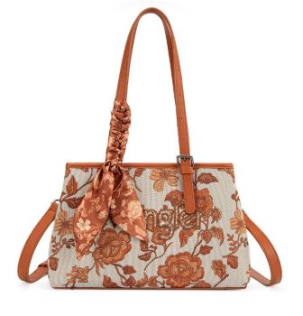 WG510-8130DBR Wrangler Floral Printed Braided Scarf Crossbody Bag 