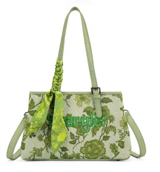 WG510-8130GRN Wrangler Floral Printed Braided Scarf Crossbody Bag 