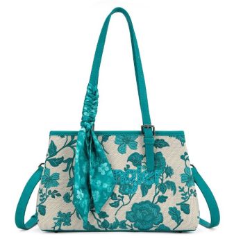 WG510-8130TQ Wrangler Floral Printed Braided Scarf Crossbody Bag 