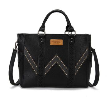 WG519-8300-1BK Wrangler Western Stitch & Embossed Chevron Satchel Tote Bag