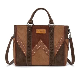 WG519-8300-BR2 Wrangler Western Stitch & Embossed Chevron Satchel Tote Bag