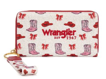 WG524-W006PK Wrangler Western Print RFID Blocking Zippered Cowgirl Wallet 