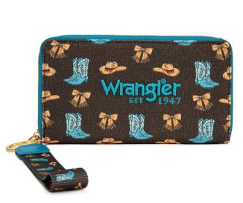 WG524-W006CF Wrangler Western Print RFID Blocking Zippered Cowgirl Wallet 