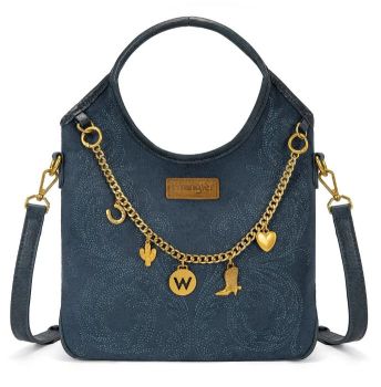 WG533-9801BL Wrangler Charm Chain Hobo Tote Bag