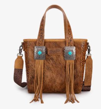 WG66-2001BR  WRANGLER COWHIDE FRINGE CONCEALED CARRY PURSE